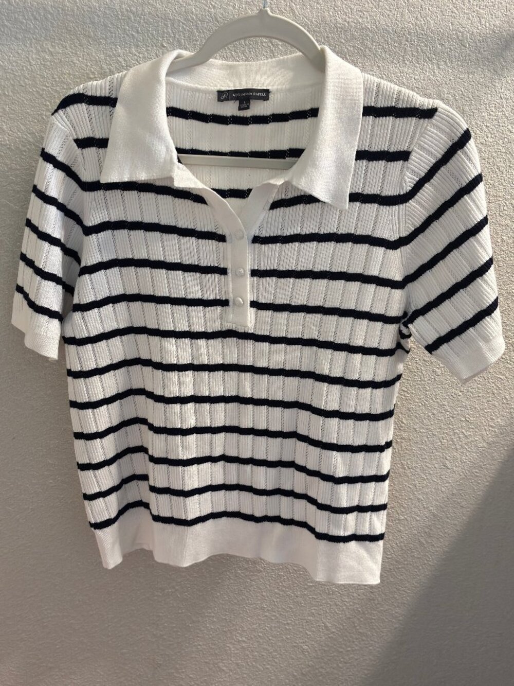Adrianna Papell Black & White Striped Polo Sweater Top- Size Large